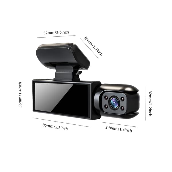 1080P Dual-Kamera Bil DVR med Front- og Indvendig Visning, Loop-optagelse, 3.16\" IPS-skærm