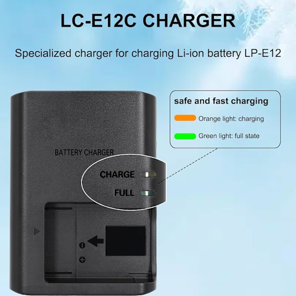 LP-E12 Batterioplader til Canon EOS M100 M50 M10 M2 M Rebel SL1 100D PowerShot SX70 HS Kiss M Kiss X7 kamera