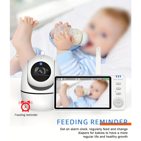 AMB501 Babyalarm 5 Tommer Skærm HD Video Med Infrarød Nattesyn Tovejs Intercom og Temperaturdetektion