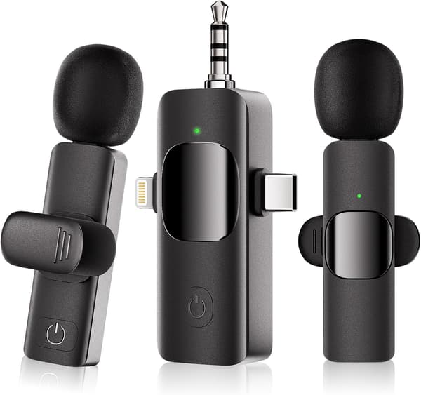 Professionell Trådlös Lavalier Mini Mikrofon - 3-i-1 Mikrofon För Iphone/Android/Kamera