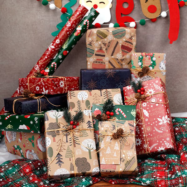 Julklappspapper Kraftpapper för julfester (50X70CM - Set I)