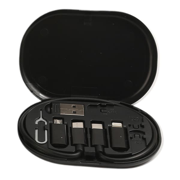 Kabelkits Bærbar Adapter Sim Opbevaringsboks Med Micro/Type-C/Usb/Apple Interface Og Kortudskubberstift (Sort)