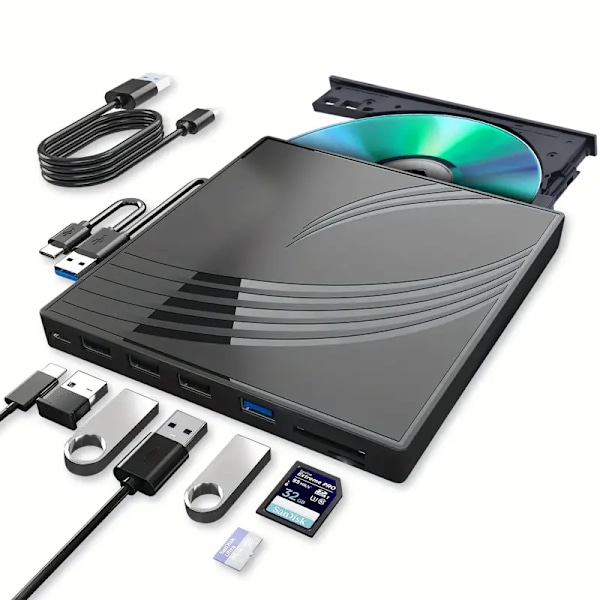 Multifunktionell Extern Optisk Enhet USB 3.0 & TYPE-C DVD-brännare