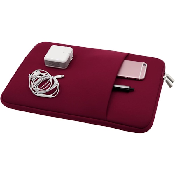 12,5 tums Laptop Sleeve Fodral Mjuk Vadderad Dragkedja med Ficka Fram & Tillbehörspåse Claret