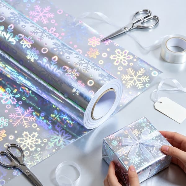 Presentpapper, Holografiskt julklappspapper - 43x1000cm (Black Star)