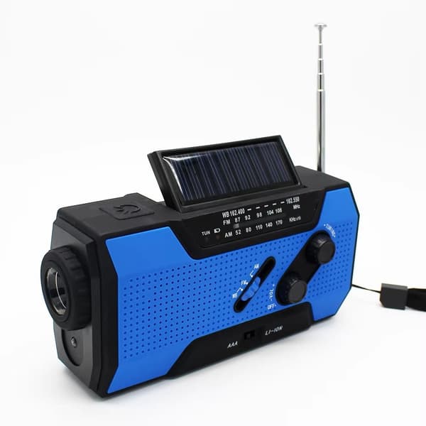 Radio med solcelle Strømgenerering 2000mAh med lommelygte (Blå)