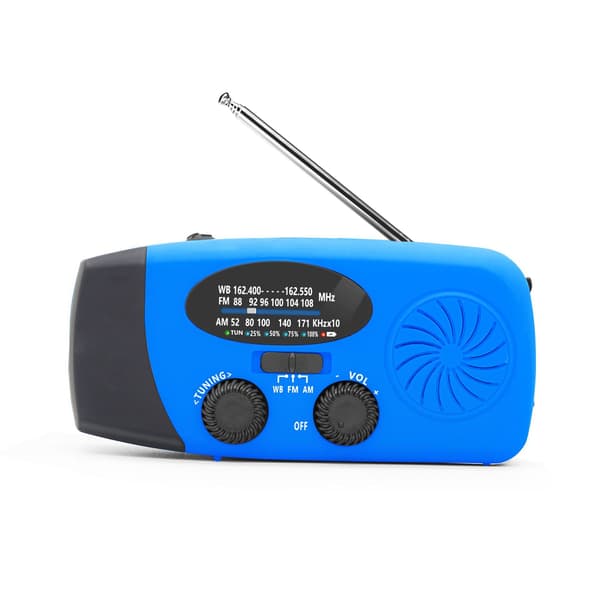 Radio med solcelle 2000mah Håndsveivgenerator med lommelykt (Blå)