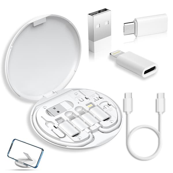 Kabelkit Multifunktionsadapter Förvaringslåda Med Micro/Type-C/Usb/Apple-gränssnitt Och Kortutmatningsstift (Vit)