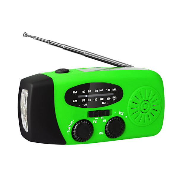 Hätätilanteen aurinkoradio, kannettava käsikampi AM/FM-radio LED-taskulampulla 2000 mAh akku /vihreä