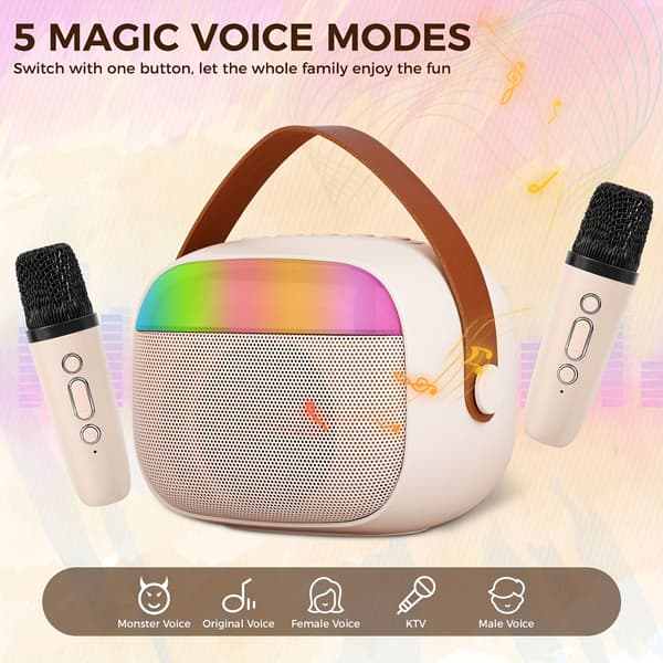 Mini Karaoke-laite lapsille, Bluetooth-kaiutin 2 mikrofonilla (pinkki)