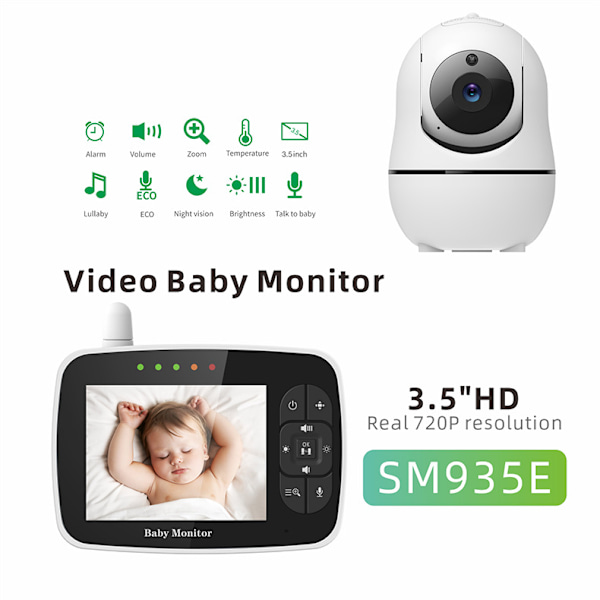 SM935E Baby Monitor 3,5 tums skärm Tvåvägsintercom Temperaturövervakning Infraröd mörkerseende