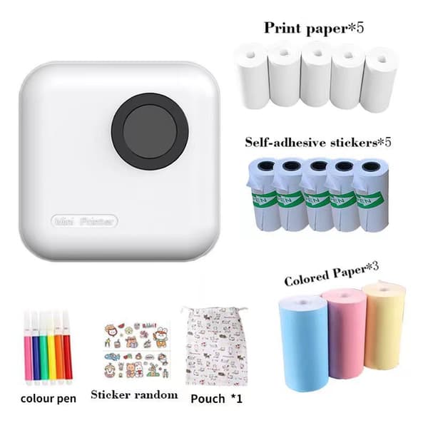 Bluetooth termoskrivare med 13 rullar tryckpapper svart