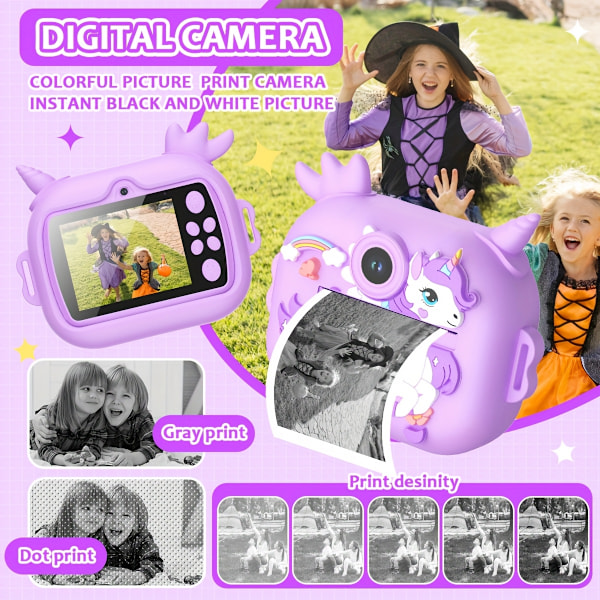 Digitalt Kamera Børne Print Kamera 2.4 Tommer HD Skærm Dobbelt Kamera Lilla