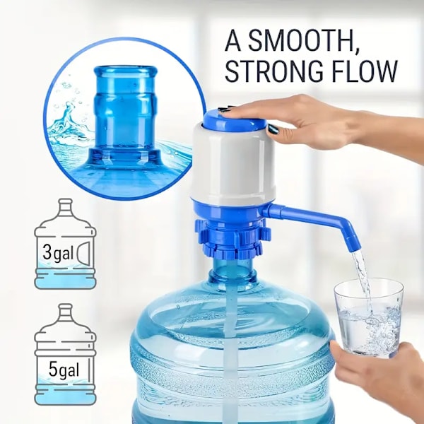 1 st blå handdriven vattenpumpsdispenser för dricksvattenflaska med vattenstoppventil BPA-fri