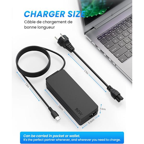 90W USB C Strömadapter för MacBook Pro Air 2018, HP, Dell, ASUS, Acer, Type-C Strömförsörjning