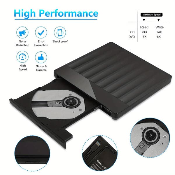 USB 3.0 Ekstern CD DVD-stasjon, Type-C Bærbar CD/DVD-spiller Brenner