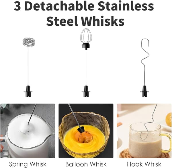 Melkeskummer, USB-oppladbar blender med 3 visper (Hvit)