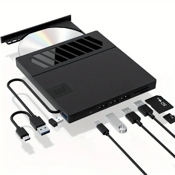 Kannettavan tietokoneen ulkoinen CD/DVD-asema, 7 in 1 USB Ultraohut kannettava, Slot-Load CD ROM -poltin