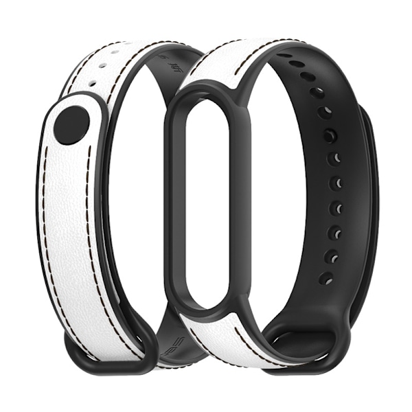 Lämplig För Xiaomi Mi Band 5/6 Läder Ersättningsarmband Vit Och Svart