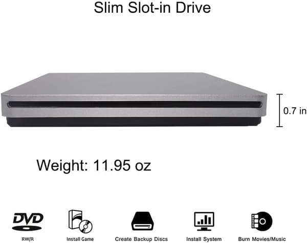 Ekstern CD/DVD-drev USB 3.0 Type-C CD DVD Ultratynd Bærbar Brænder Slot-type (Sølv)