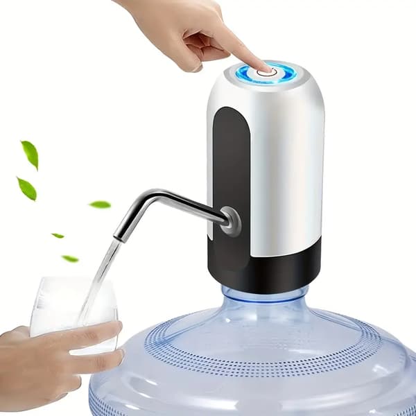5 gallon vattenflaskdispenser, USB-uppladdningsbar vattenflaskpump (vit)
