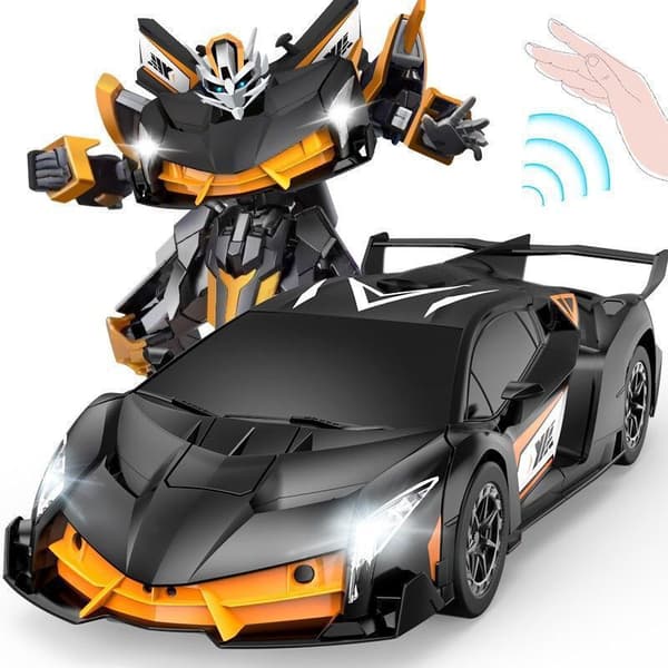 Fjernkontroll Transformerende Bilrobot med Lys og Musikk (25 Minutters Batteritid - oransje)