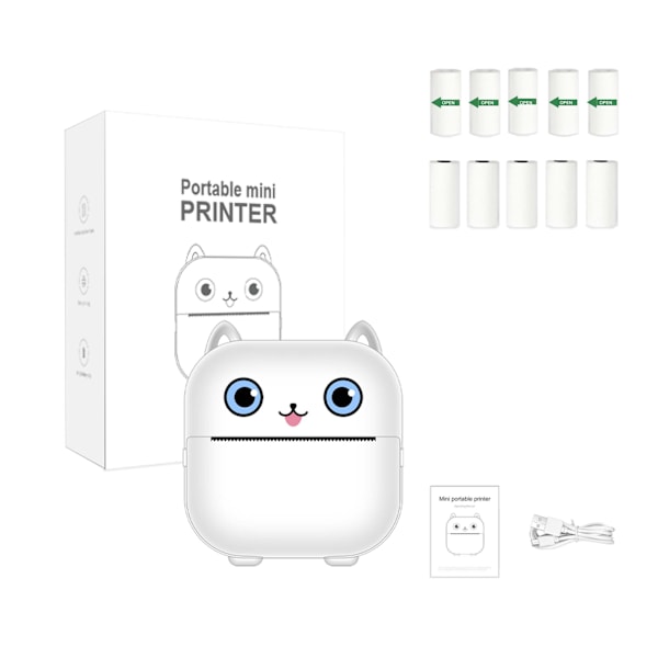 Bærbar Bluetooth Termisk Printer X15 Hvid (5 ruller termisk papir + 5 ruller klistermærker)