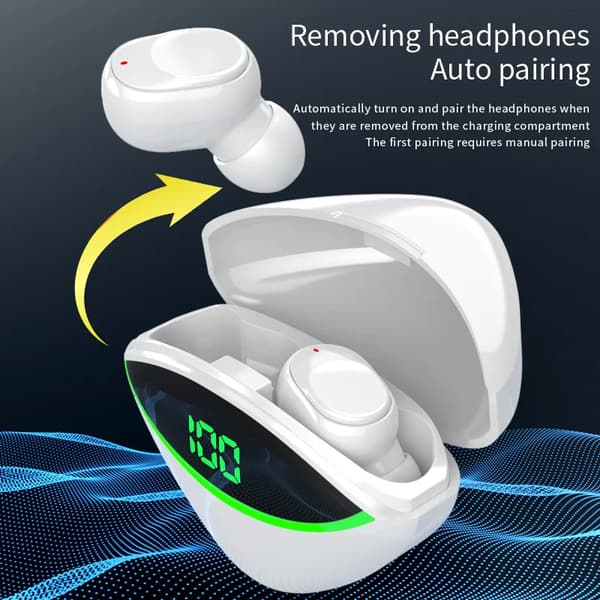 True Wireless Bluetooth Hörlurar In-ear digital display, hög ljudkvalitet, lång batteritid Vit