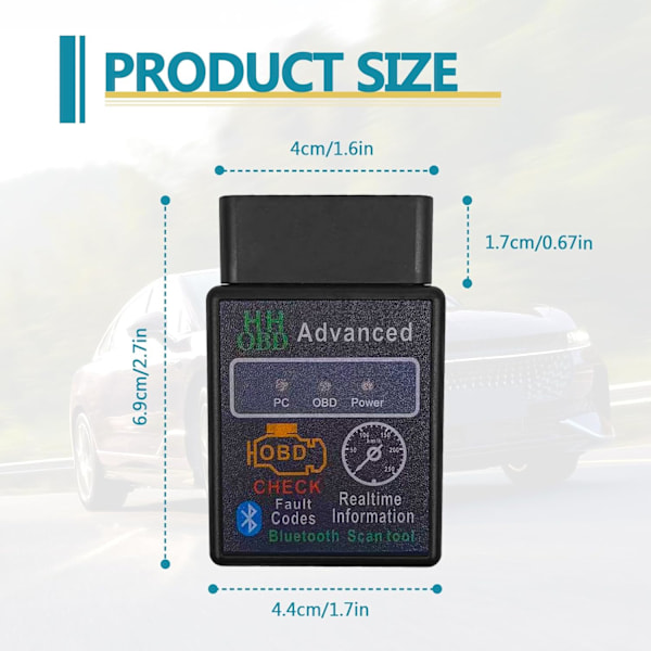 Bluetooth OBD2 Trådlös Scanner Diagnostikverktyg, Kompatibel med iOS & Android & Windows