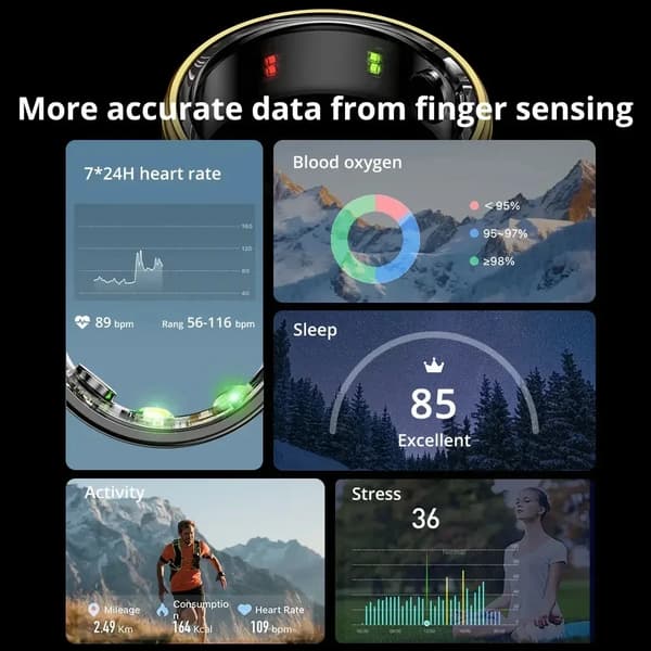 smartring R06 tracker overvåker skritt, oksygen i blodet, hjertefrekvens og søvnkvalitet (gull-10)