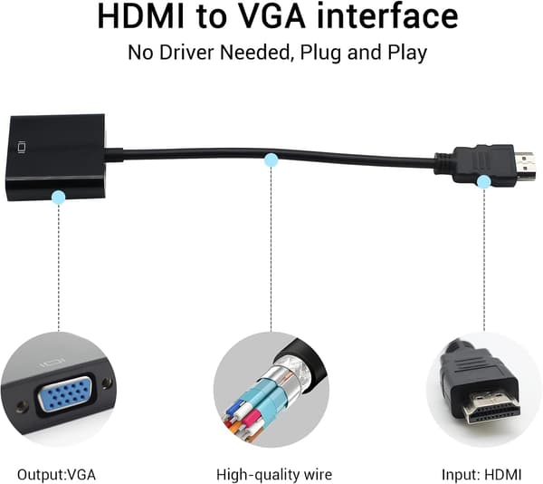 HDMI til VGA-konverter, HD-lydadapter Hvit
