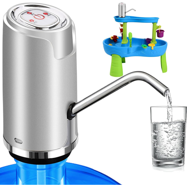 5 gallon (ca. 5 liter) vandpumpe til flasker, USB-genopladelig pumpe (sølv)