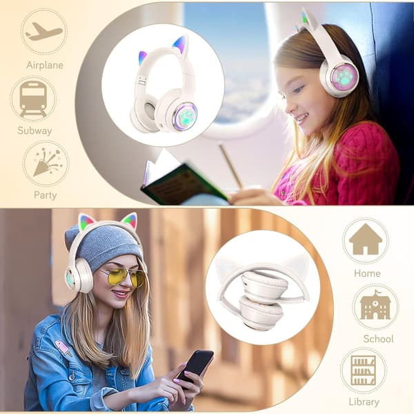 Bluetooth-hörlurar, barnhörlurar med RGB-upplysta kattöron (blå)