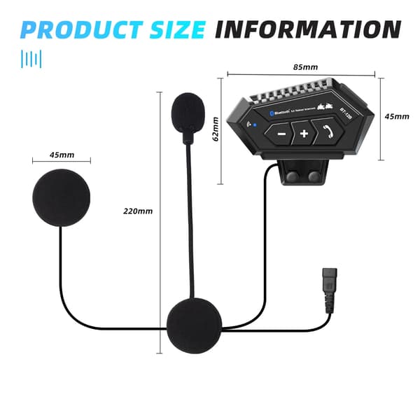 Motorcykelhjelm Intercom Headset BT-12B vandtæt Bluetooth Headset Intercom Støjreduktion