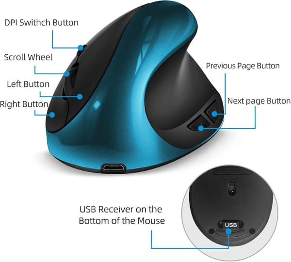 Langaton 2.4G ergonominen pystymallinen hiiri, punainen