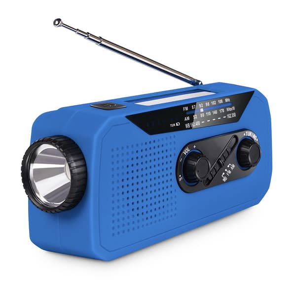 Radio med solcelle, 2000mah Håndsveivet generator med lommelykt (Blå)