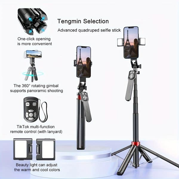 Bluetooth Selfie Stick kan förlängas till 180 cm, 2 skönhetsljus