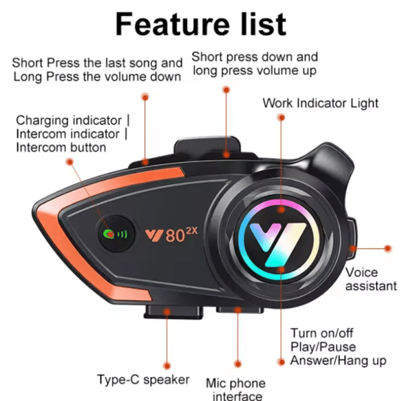 Motorcykel Intercom Headset Y80-2X Sort