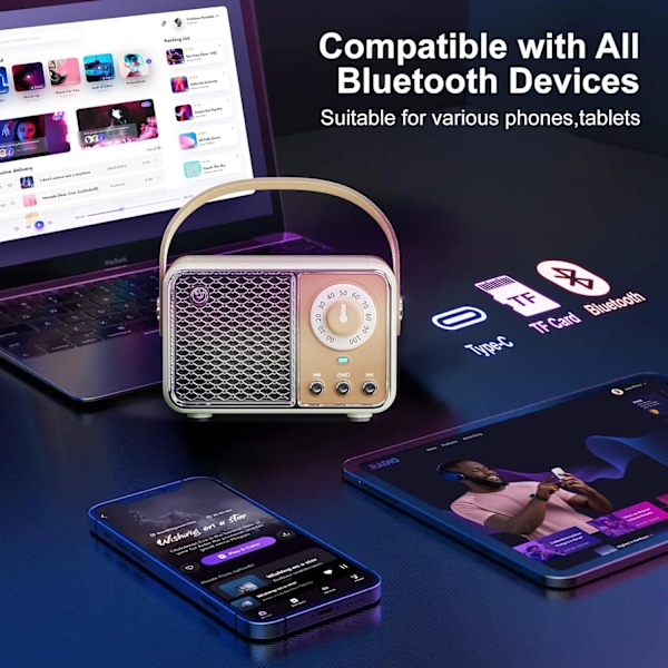 Portabel Trådlös Bluetooth-högtalare Stöder Tf-kort/Aux Beige