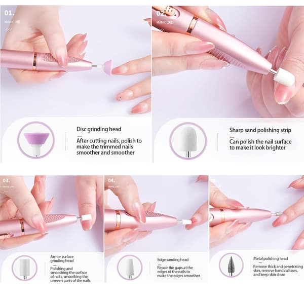 Elektrisk negleslibemaskine til manicure og pedicure (lilla)