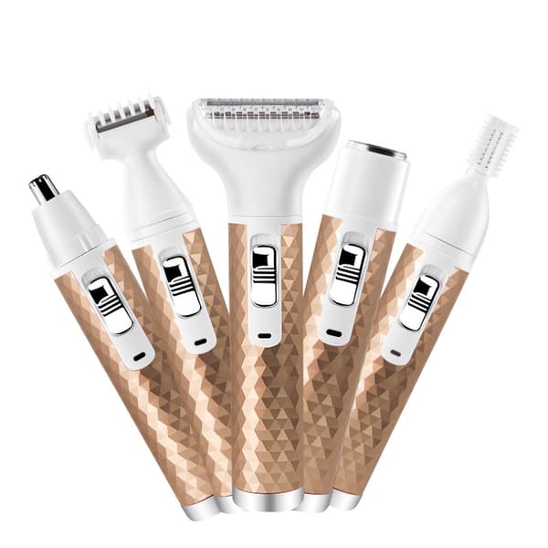 5-i-1 Multifunktionel Trådløs Elektrisk Barbermaskine Dame Ansigts Epilator Hårfjerner USB Guld