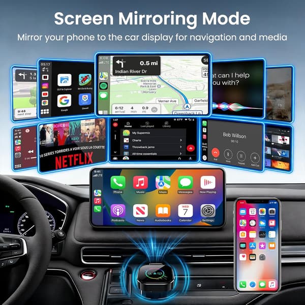 Trådløs CarPlay-adapter 3-i-1 bilskærmsstik, Plug and play (sort)