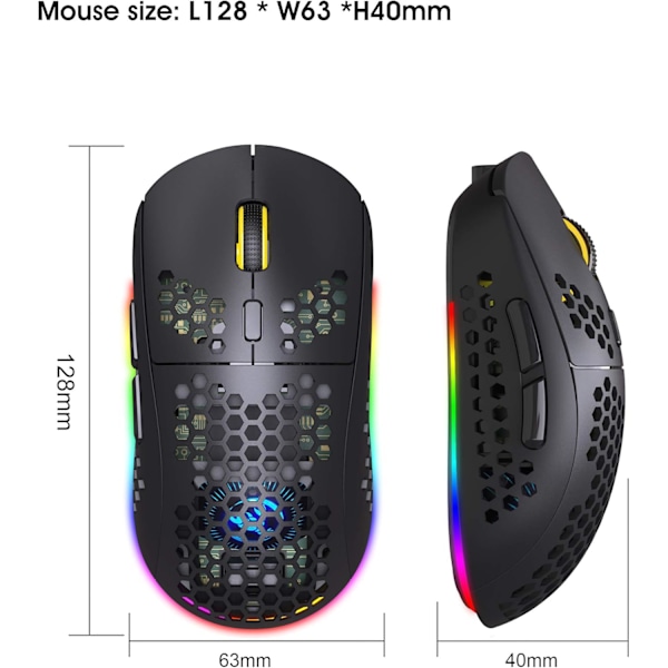Trådlös Gamingmus 3 Lägen 2.4G RGB Bluetooth Mus RGB 3600 DPI