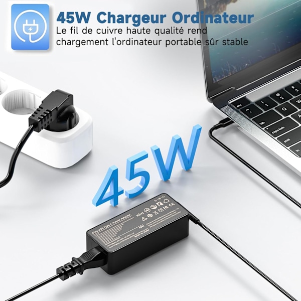 45W Laptop USB-C AC Laddare för Acer Chromebook Spin 11 13 R13 14 15 CB311 CB314 C771 C733