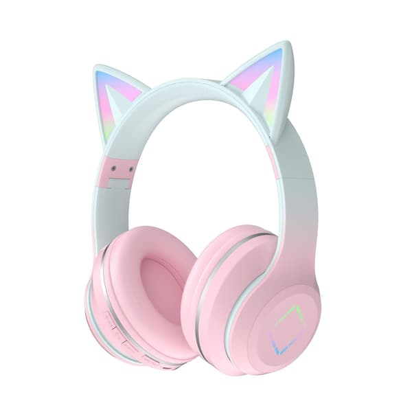 Bluetooth-hörlurar, Stereo barnhörlurar med lysande kattöron (rosa)