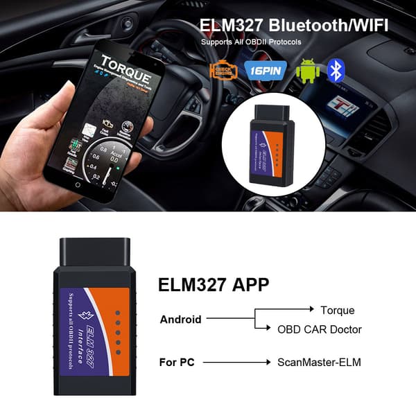 ELM327 OBD OBD2 Scanner Bluetooth ELM 327 OBD Bil Diagnostikverktyg för Android Auto Bil