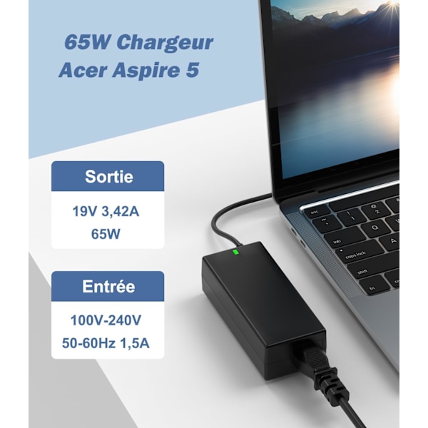 65W Laptop Laddare 3.0 X 1.1mm för Acer Aspire 5 A515-55 A515-56 A515-46 A515-54 Strömförsörjningsadapter