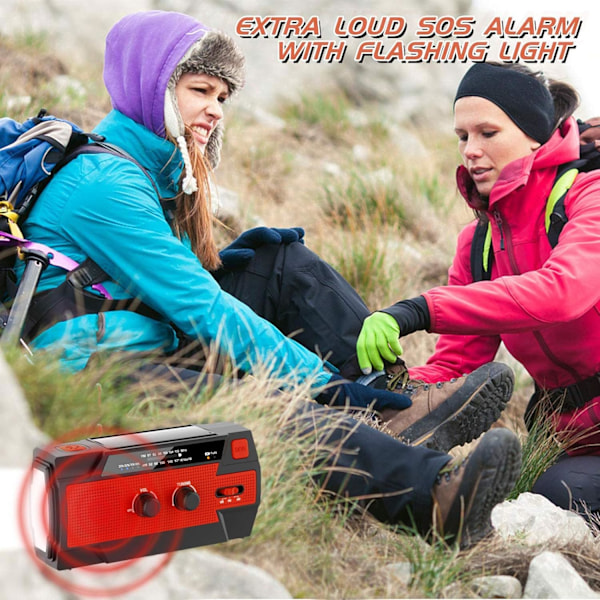 Hätäveivattava radio 4000mAh Kannettava aurinko AM/FM sääradio /punainen
