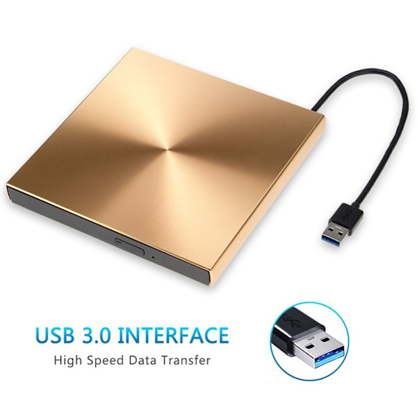 Ulkoinen DVD-asema, USB3.0 alumiiniseos erittäin ohut kannettava CD-ROM-soitin (kulta)