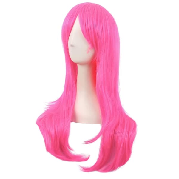 peruk Anime lång lockig peruk 70CM (Neonrosa)